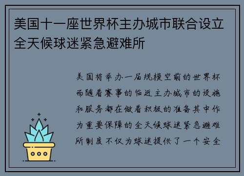 美国十一座世界杯主办城市联合设立全天候球迷紧急避难所
