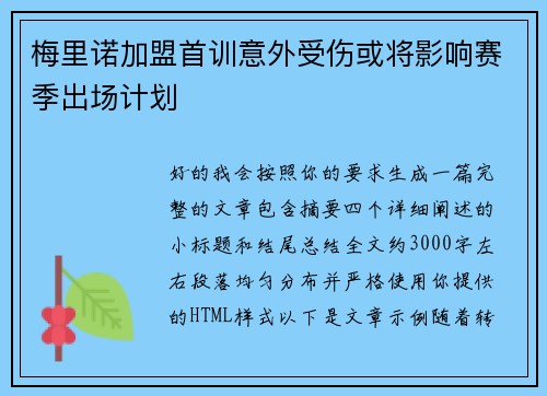 梅里诺加盟首训意外受伤或将影响赛季出场计划